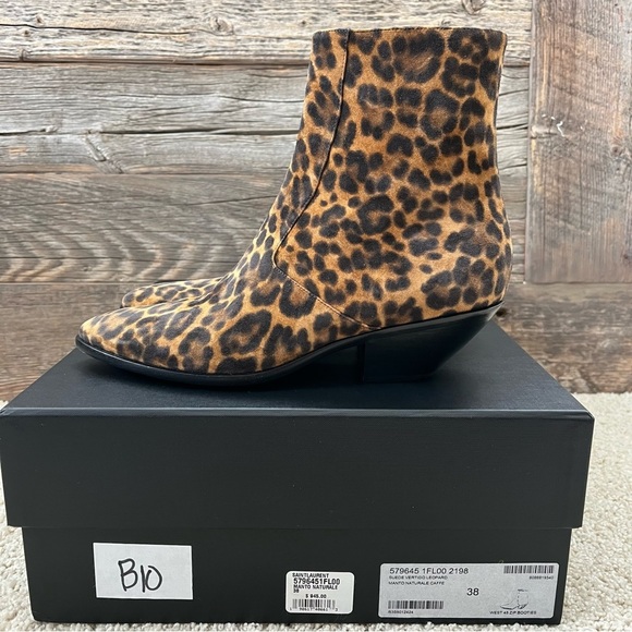 Saint Laurent West Leopard Print Ankle Boot - Size 38 (US 8) - Picture 1 of 12
